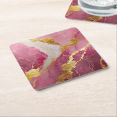 Roze marmeren patroon met goud kartonnen onderzetters (Schuin)