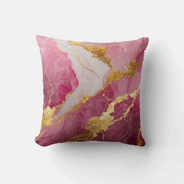 Roze marmeren patroon met goud kussen (Voorkant)