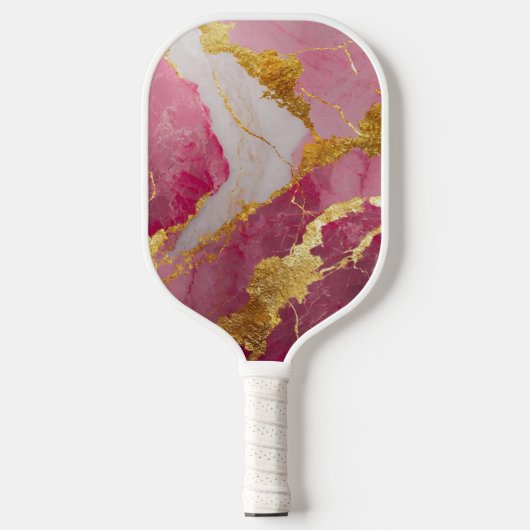 Roze marmeren patroon met goud pickleball paddle (Voorkant)