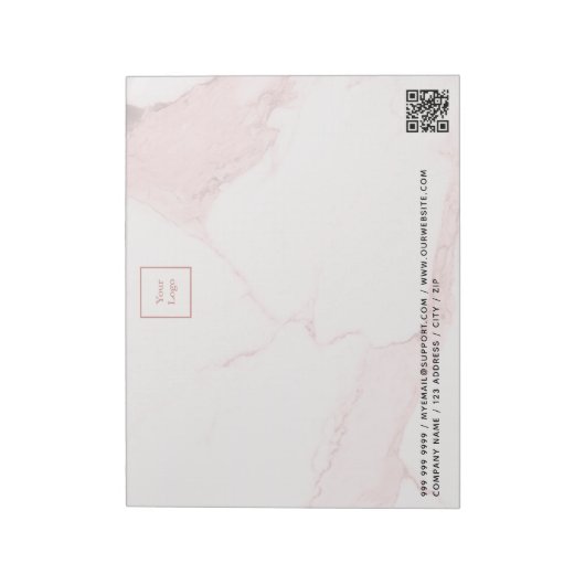 Roze marmeren QR-code zakelijk logo Notitieblok (Linkerzijde)