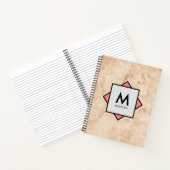 Roze Marmeren Rotstextuur met Naam en Monogram op Notitieboek (Binnen)