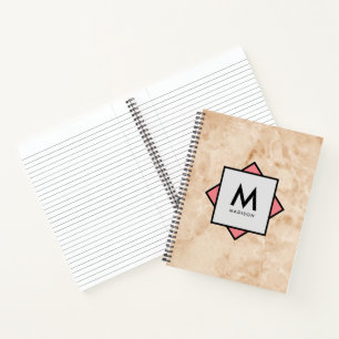 Roze Marmeren Rotstextuur met Naam en Monogram op Notitieboek