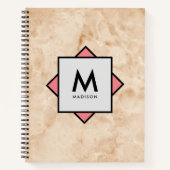 Roze Marmeren Rotstextuur met Naam en Monogram op Notitieboek (Voorkant)