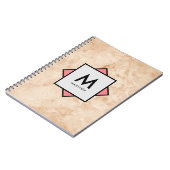 Roze Marmeren Rotstextuur met Naam en Monogram op Notitieboek (Linkerzijde)