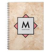 Roze Marmeren Rotstextuur met Naam en Monogram op Notitieboek (Voorkant)