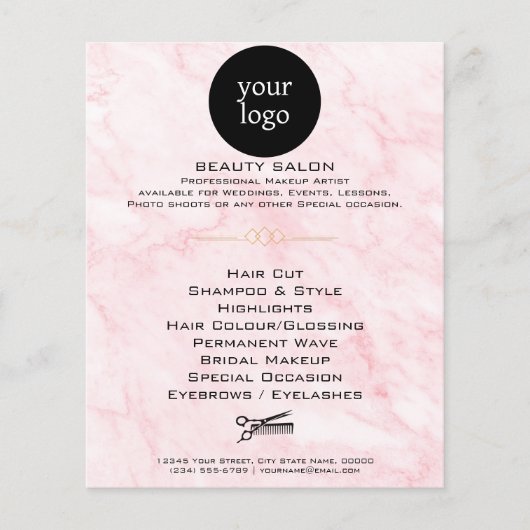 Roze Marmeren Schoonheidssalon Flyer (Voorkant)