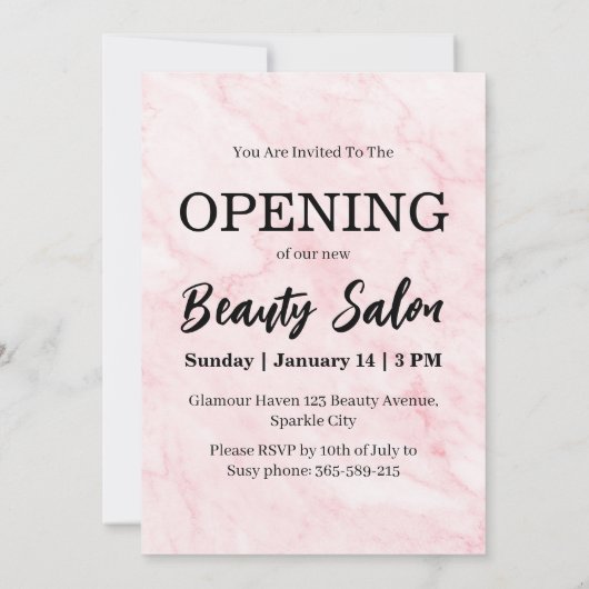 Roze Marmeren Schoonheidssalon Grote Opening Kaart (Achterkant)