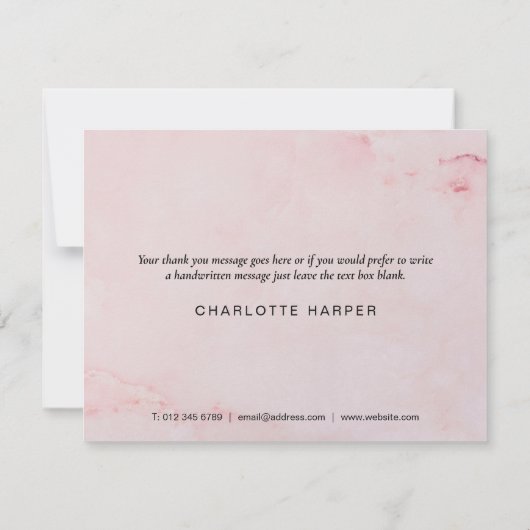 Roze Marmeren Script Business Dank u kaart (Achterkant)