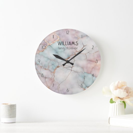 Roze Marmeren Steen Familie Klokken Gepersonalisee (Huis)