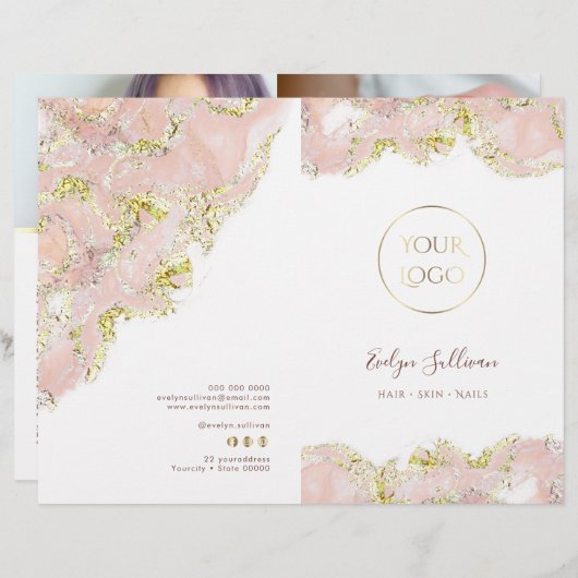 Roze marmering design service menu brochure (Voorkant / Achterkant)