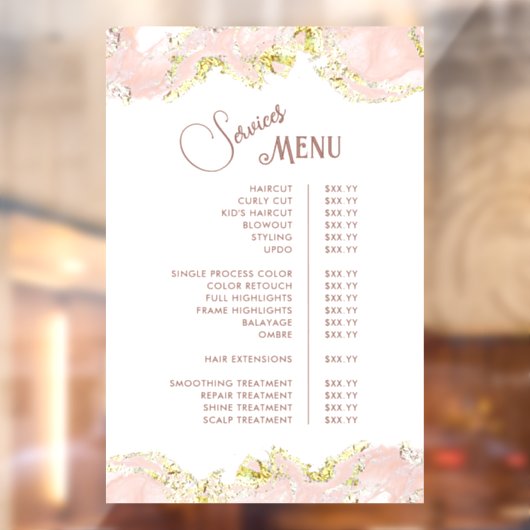 Roze Marmering Design Services Menu Raamsticker (Vel 2)