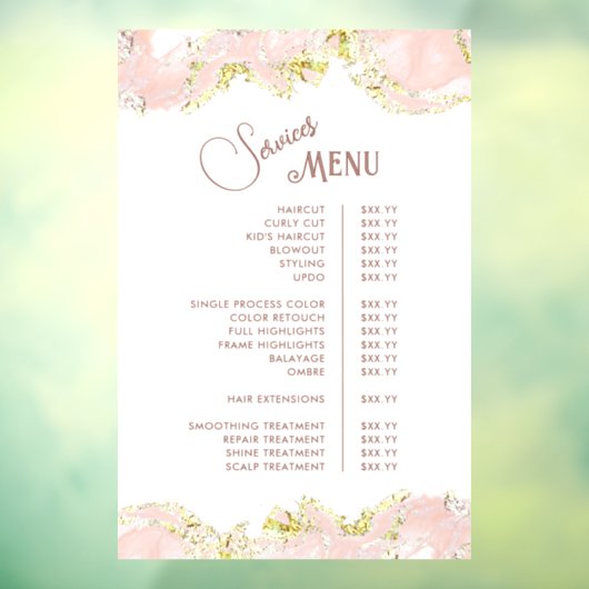 Roze Marmering Ontwerp Diensten Menu Raamsticker (Vel 3)