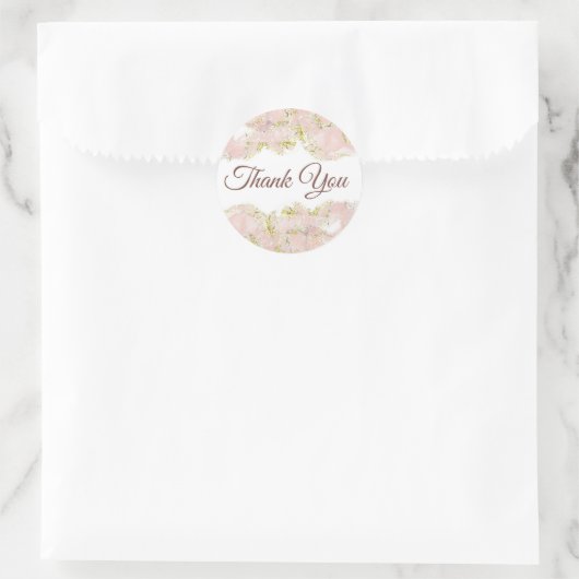 Roze marmerontwerp bedankt ronde sticker (Tas)