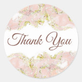 Roze marmerontwerp bedankt ronde sticker (Voorkant)