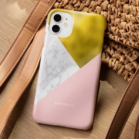 Roze marmerpatroon en namaak goud folie iPhone hoesje