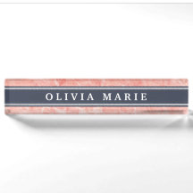 Roze marmerpatroon marineblauwe accent