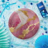Roze marmerpatroon met goud papieren bordje (Feest)
