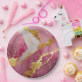 Roze marmerpatroon met goud papieren bordje (Feest)