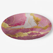 Roze marmerpatroon met goud papieren bordje (Gekanteld)