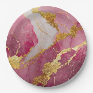 Roze marmerpatroon met goud papieren bordje