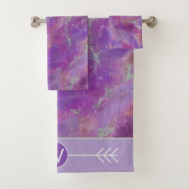 Roze marmerpatroon met monogram bad handdoek