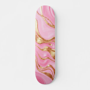 Roze marmerverf met gouden accenten Draai abstract Persoonlijk Skateboard