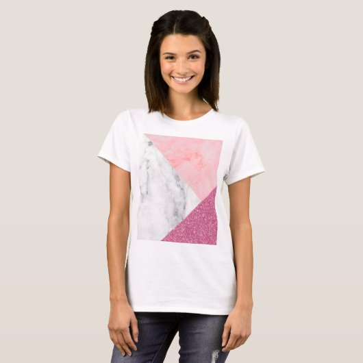 Roze marmor print mousserend t-shirt (Voorkant volledig)