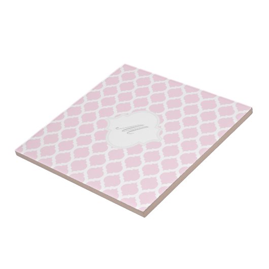 Roze Marokkaans patroonpatroon met Monogram Tile T Tegeltje (Zijkant)