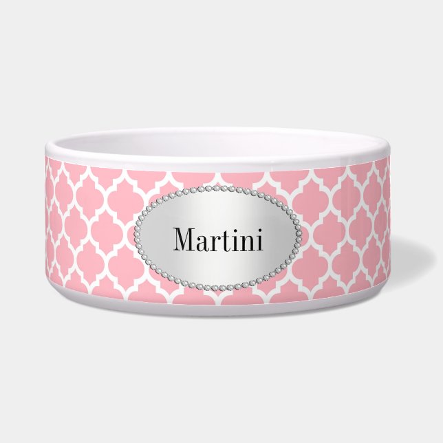 Roze Marokkaans Quatrefoil Patroon #5 Voerbakje (Voorkant)