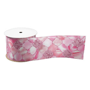 Roze Marokkaans Quatrefoil Patroon Satijnen Lint