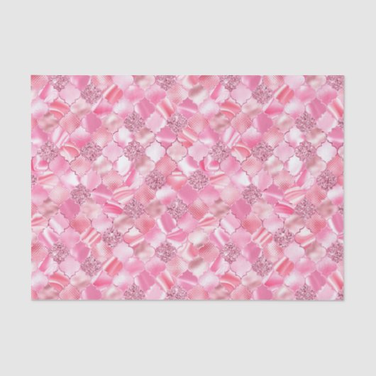 Roze Marokkaans Quatrefoil Patroon Tissuepapier (Voorkant)