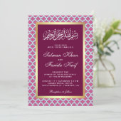 Roze Marokkaans Quatrefoil Pattern Islamic Weddens Kaart (Staand voorkant)