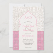 Roze Marokkaanse florele initialen 3 fotobruiloft Kaart (Voorkant)