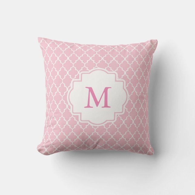 Roze Marokkaanse monogram Quatrefoil Pillow Kussen (Voorkant)