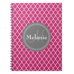 Roze Marokkaanse Tegel Patroon Grijs Monogram Notitieboek