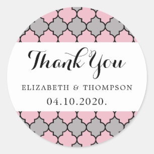 Roze Marokkaanse Trellis, Quatrefoil, bruiloft Ronde Sticker