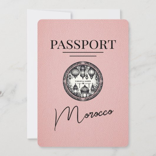 Roze Marokko Paspoort bruiloft uitnodiging (Achterkant)