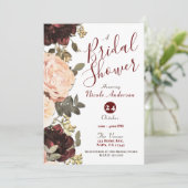 Roze Maroon Bloemengroen Bladeren Vrijgezellenfees Kaart (Staand voorkant)