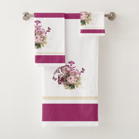 -roze maroon Butterfly Floral Bad Handdoek (Insitu)