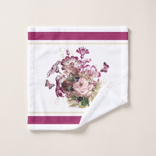 -roze maroon Butterfly Floral Bad Handdoek (Wasdoekje)