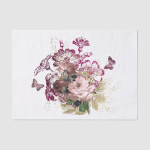 -roze maroon Butterfly Floral Tissuepapier