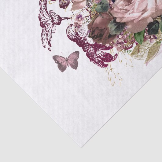 -roze maroon Butterfly Floral Tissuepapier (Detail)
