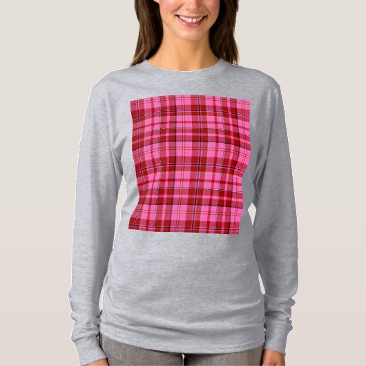 Roze Maroon Geruite Tartan Design  T-shirt (Voorkant)