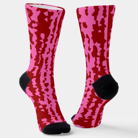 Roze Maroon Rood Onregelmatig Abstract Ontwerp  Sokken (Gebogen)