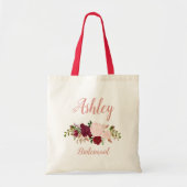 Roze Marsala Aangepersonaliseerde Floral Bridesmai Tote Bag (Voorkant)