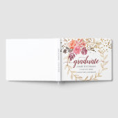 Roze Marsala Bloemen Goud Glitter Afstuderen Gastenboek (Volledig)