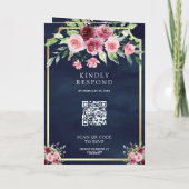 Roze Marsala Bloemenkalender Navy QR Code Trouw (Achterkant)
