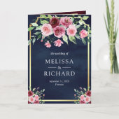 Roze Marsala Bloemenkalender Navy QR Code Trouw (Voorkant)