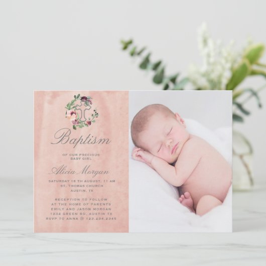 roze marsala floral elegant baptisme kaart (Staand voorkant)