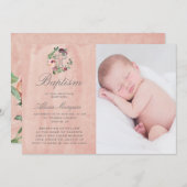 roze marsala floral elegant baptisme kaart (Voorkant / Achterkant)